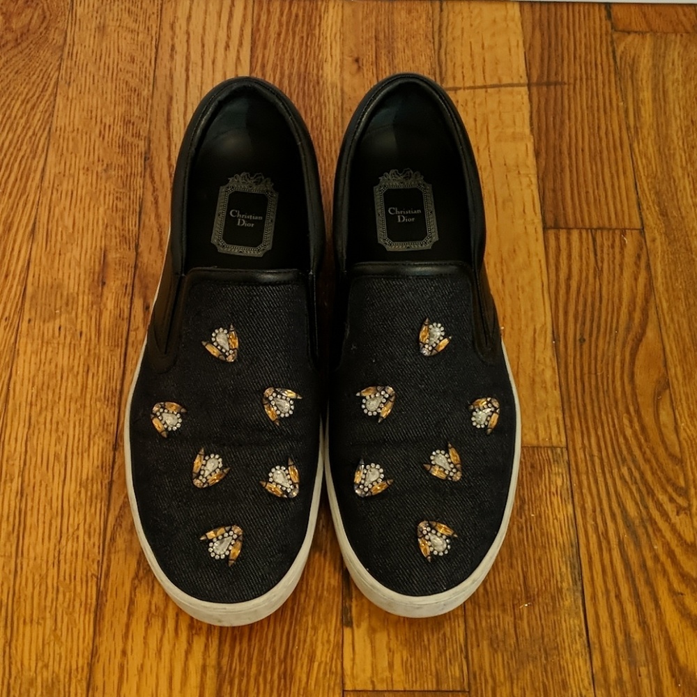 Dior Embellished denim Slip Ons